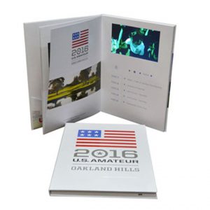 7inch screen A4 hard cover with inner pages and pocket design video book and video magazine
